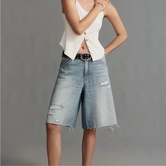 Pilcro Blue Distressed Denim Bermudas - Picture 2 of 7